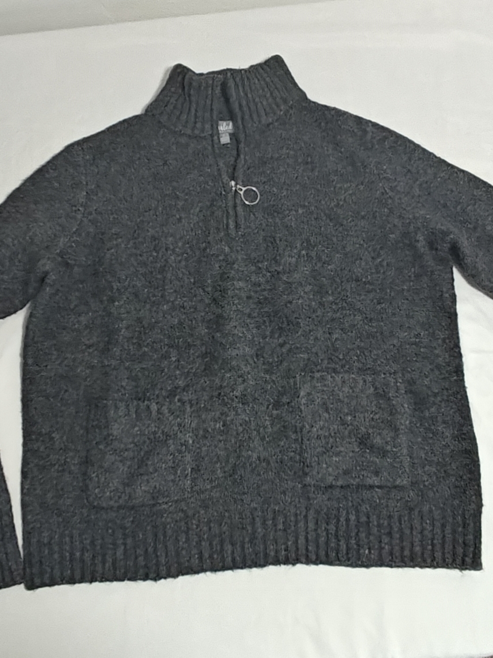 Marled  Dark Gray Half-Zip Sweater with Front Pockets